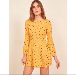 Reformation yellow polka dot dress. Brand new, size L